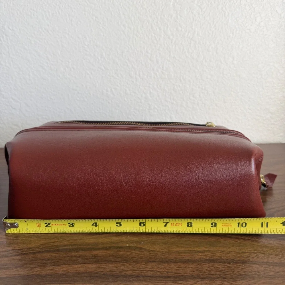 Vintage Brown Leather Zippered Travel Toiletry Dopp Bag Tan Lined Sheldon USA